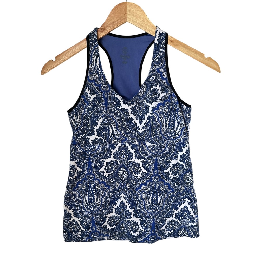 Marika‎ Racerback Tank Top Blue White Paisley Activewear Yoga Running XS